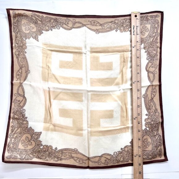 New Set of 2 GIVENCHY Handkerchief 18" CottonSsilk Brown beige Embroidered (32) - Picture 4 of 8